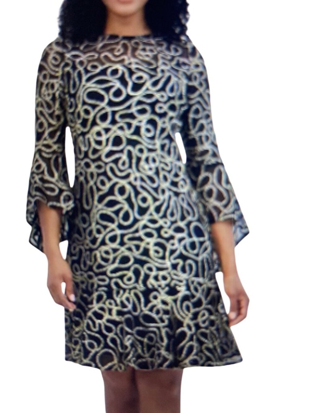Jessica Howard Women's Illusion-Yoke Flounce-Hem Dress Large Navy 16 NWT